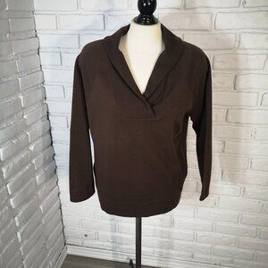 Talbots Petites Ladies Size 1X Dark Brown V-neck Terry Lined Made in Korea Top